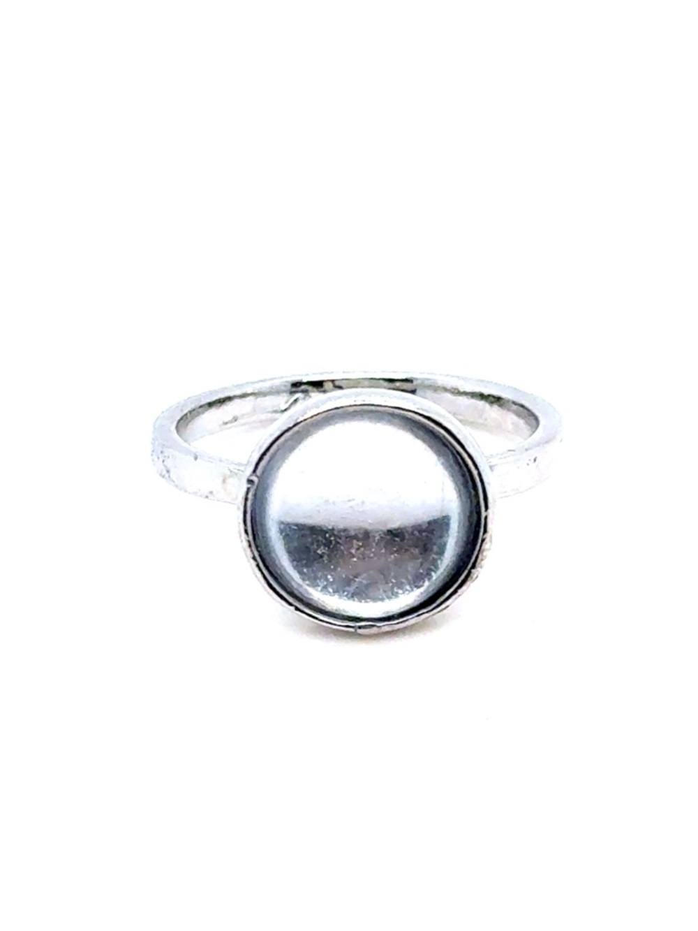 Silver Tone Round Glass Cabochon Ring - Silver